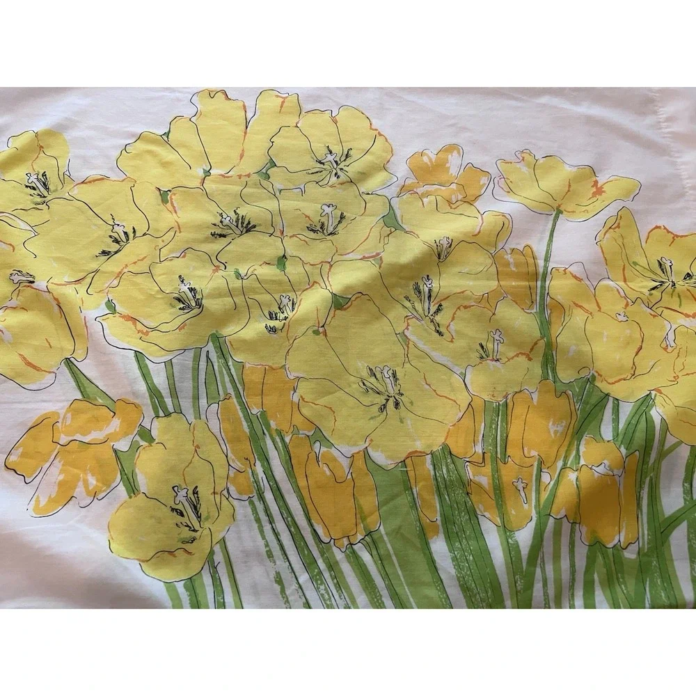 VERA NEUMANN Yellow Floral Tulip Print VTG Pillowcase By Burlington-Made In USA-